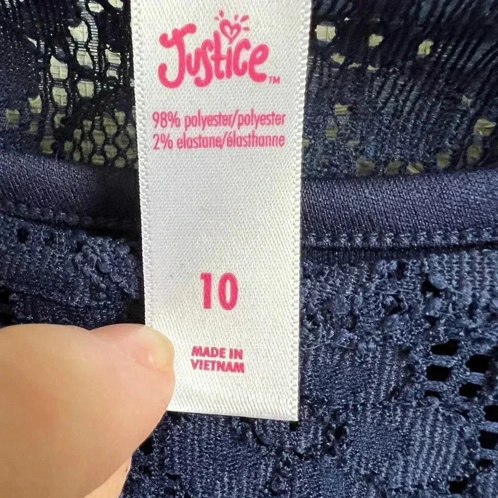 NWT new justice navy blue girls lace short sleeve top with attached cami 10